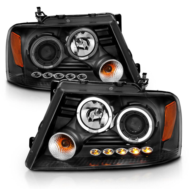 Anzo 2004-2008 Ford F-150 Projector Headlights w/ Halo and LED Black G2