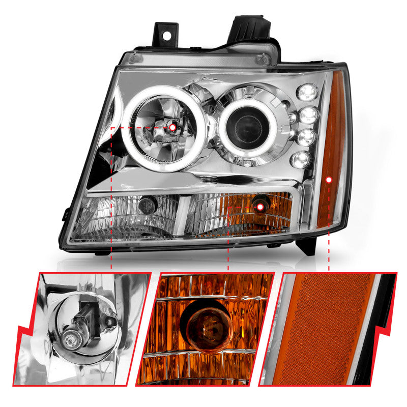 Anzo 2007-2013 Chevrolet Avalanche Projector Headlights w/ Halo Chrome