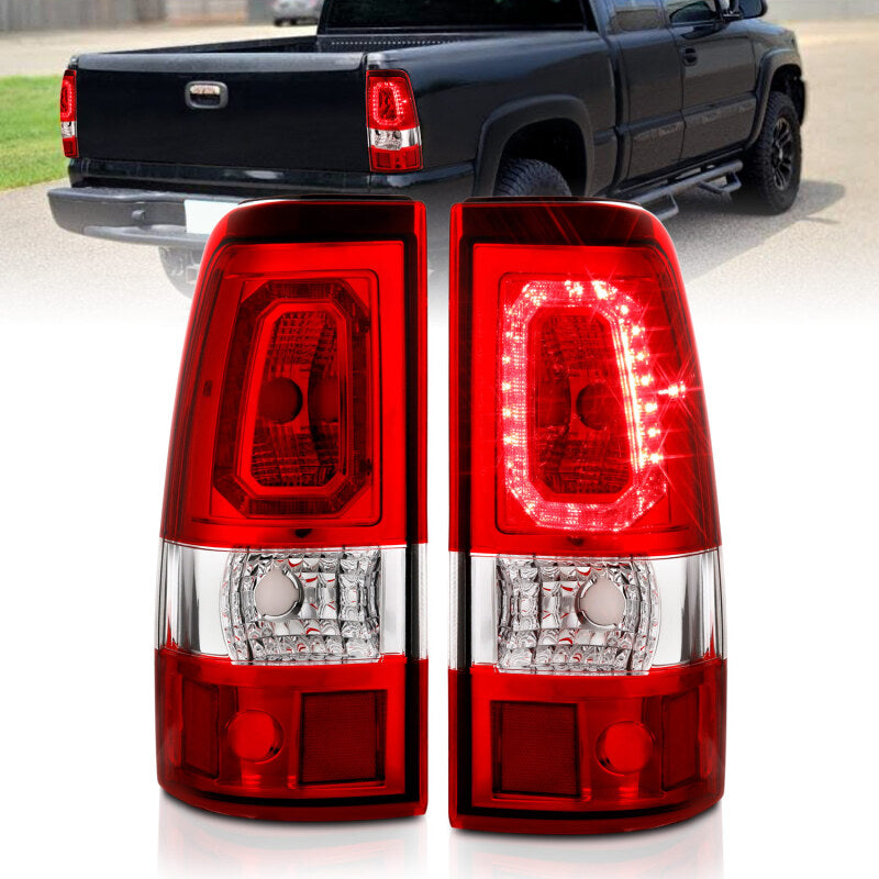ANZO 2003-2006 Chevy Silverado 1500 LED Taillights Plank Style Chrome With Red/Clear Lens 311329