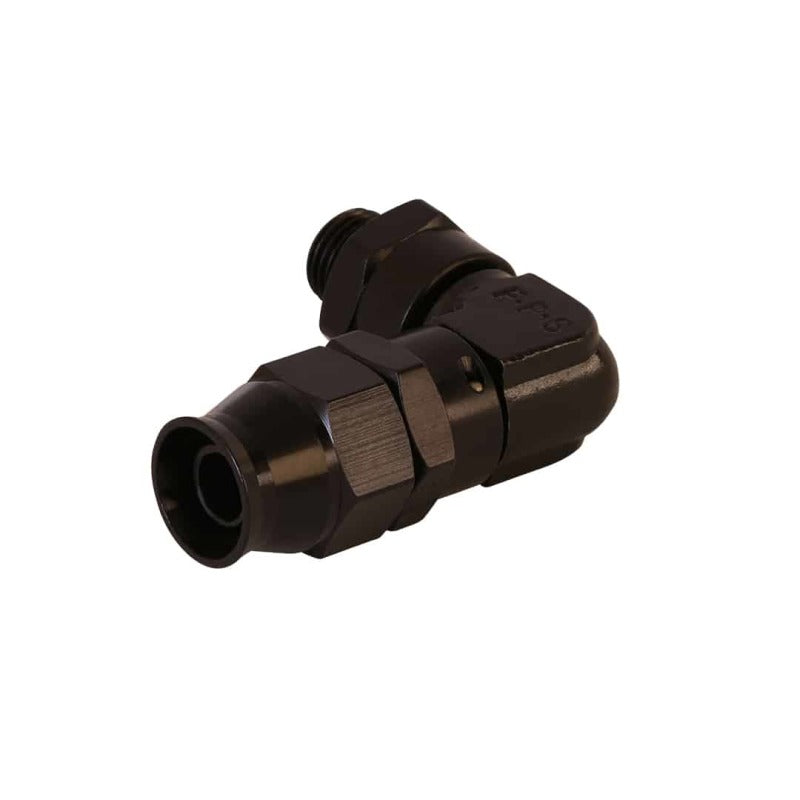Aeromotive PTFE Hose End - AN-06 to AN-08 Hose - 90 Deg - Black Anodized 15736