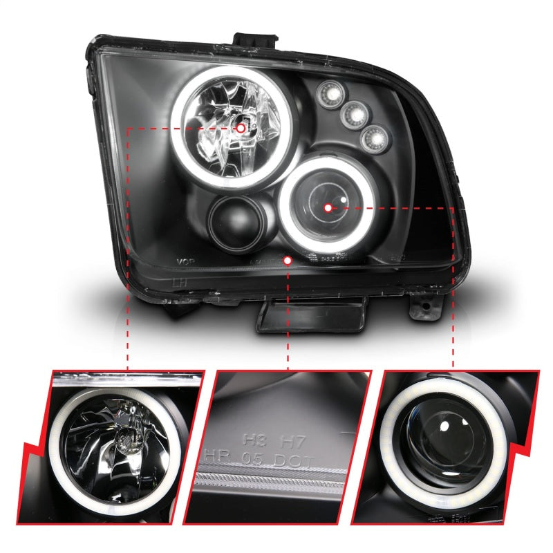 Anzo 2005-2009 Ford Mustang Projector Headlights w/ Halo Black