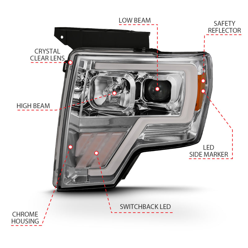 ANZO 2009-2013 Ford F-150 Projector Light Bar G4 Switchback H.L. Chrome Amber 111470