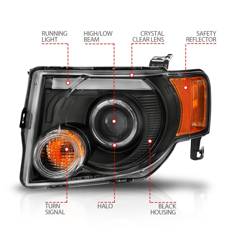 Anzo 2008-2012 Ford Escape Projector Headlights w/ Halo Black