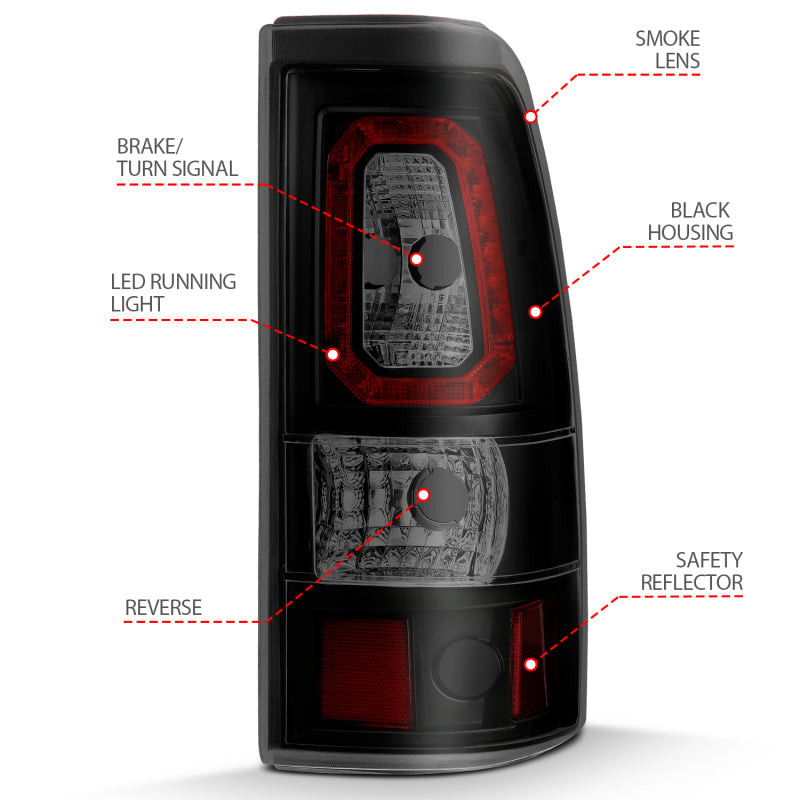 ANZO 2003-2006 Chevy Silverado 1500 LED Taillights Plank Style Black w/Smoke Lens 311328