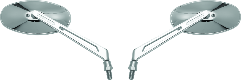 BikeMaster Oval Mirror Machined Arm w/10mm/Yam 10mm/HD Adapters - Pair - Chrome 600806