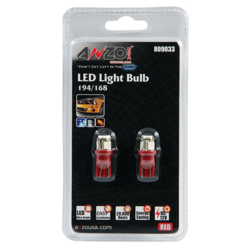 ANZO LED Bulbs Universal 194/168 Red - 4 LEDs 809033