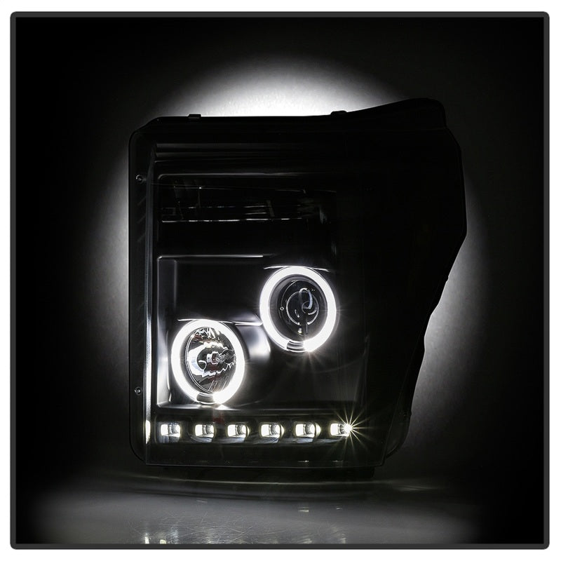 Spyder Ford Super Duty 11-16 Projector Headlights LEDHalo DRL All Black PRO-YD-FS11-HL-BKV2 5086013