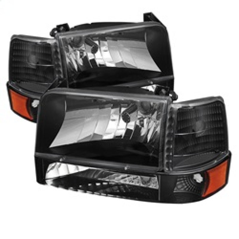 SPYDER Xtune Ford F150/Bronco 92-96 Headlights w/Corner Bumper 6pcs Amber- Black HD-JH-FB92-SET-AM-BK 5073136