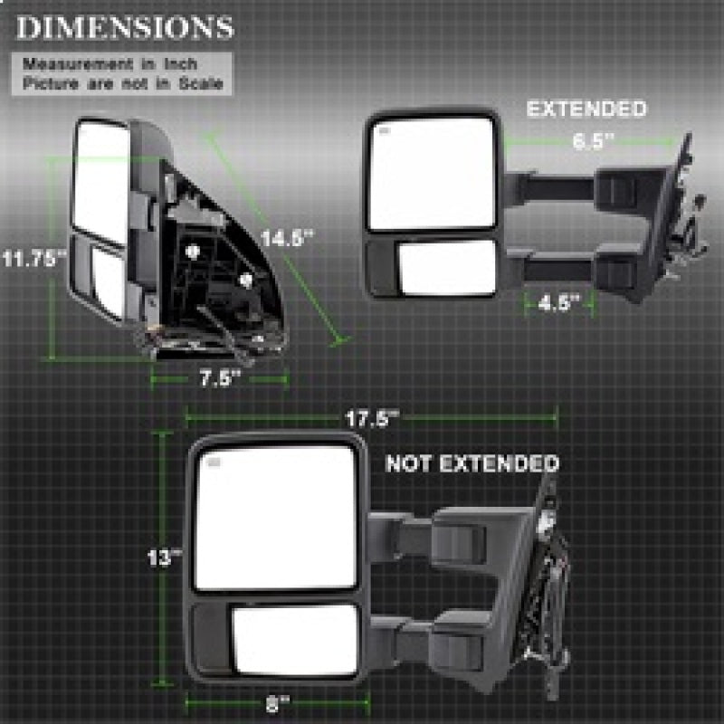 SPYDER xTune Ford SuperDuty 08-15 Extendable Heated Mirrors w/ LED Signal Smoke MIR-FDSD08S-PW-SM-SET 9935831