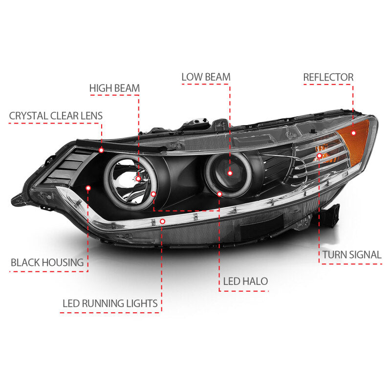 Anzo 2009-2012 Acura Tsx Projector Headlights w/ Halo Black (CCFL)