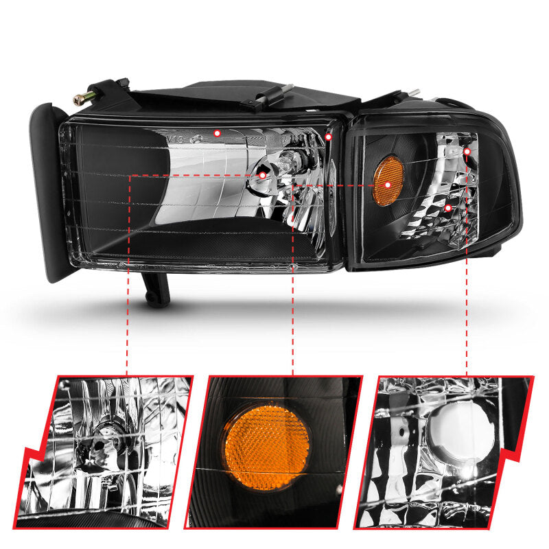 Anzo Black Crystal Headlights 1994-2001 Dodge Ram 1500