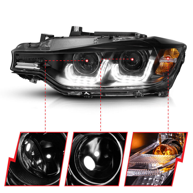 Anzo 2012-2015 BMW 3 Series Projector Headlights w/ U-Bar Black