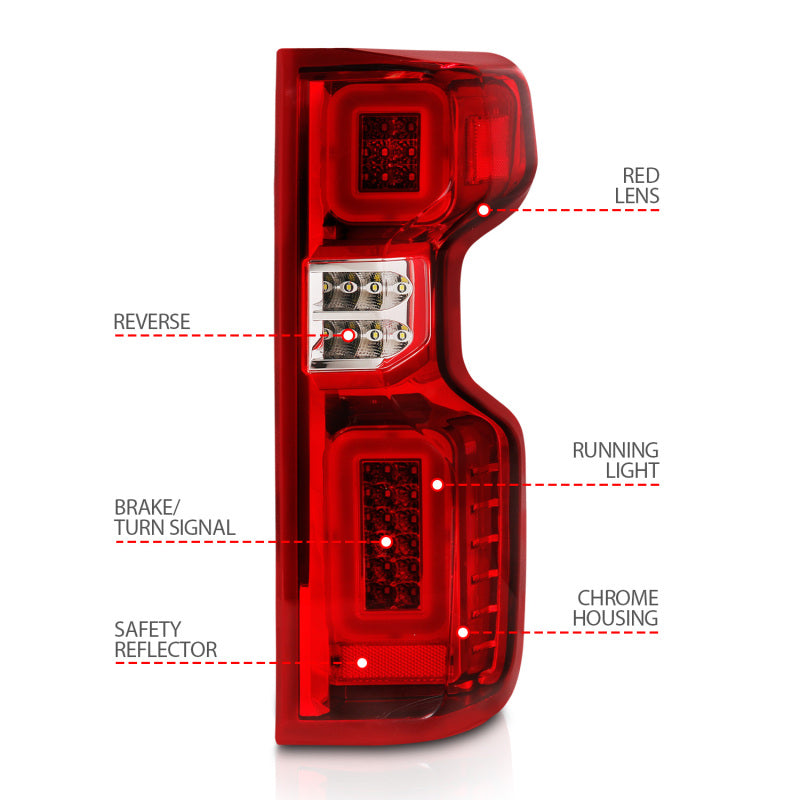ANZO 19-21 Chevy Silverado Full LED Tailights Chrome Housing Red/Clear Lens G2 (w/C Light Bars) 311416