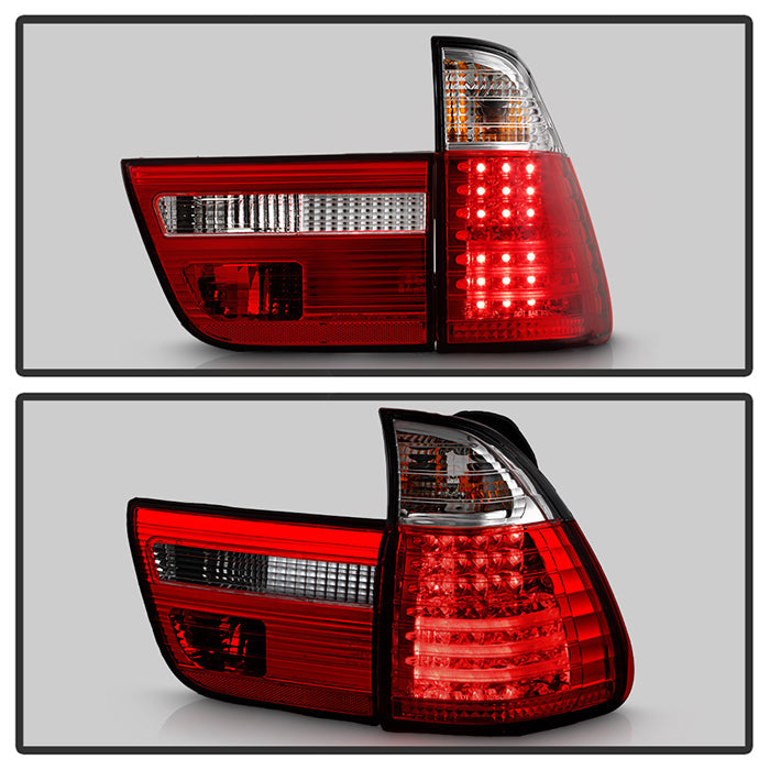 Spyder BMW E53 X5 00-06 4PCS LED Tail Lights Red Clear ALT-YD-BE5300-LED-RC 5000804