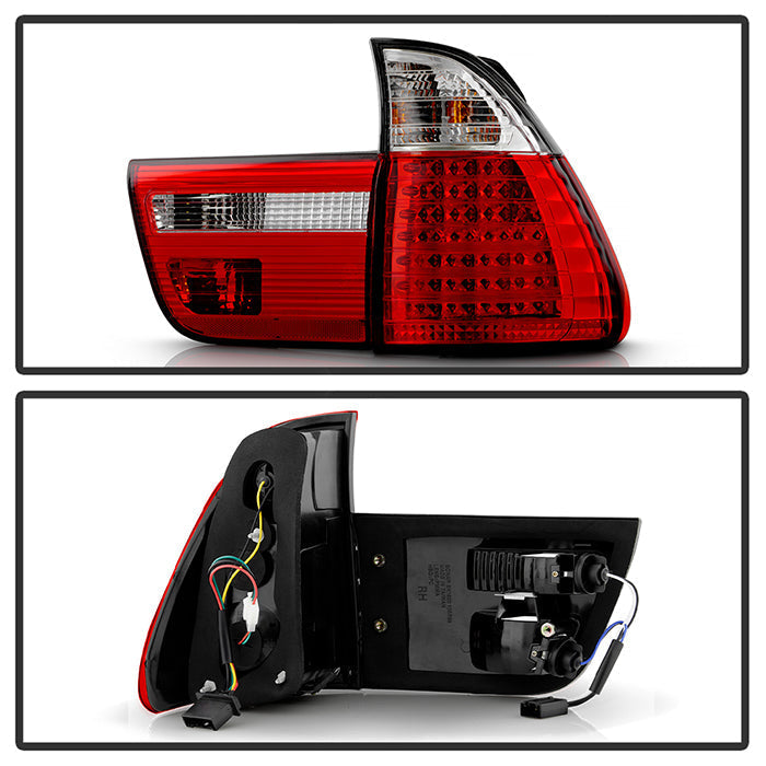 Spyder BMW E53 X5 00-06 4PCS LED Tail Lights Red Clear ALT-YD-BE5300-LED-RC 5000804