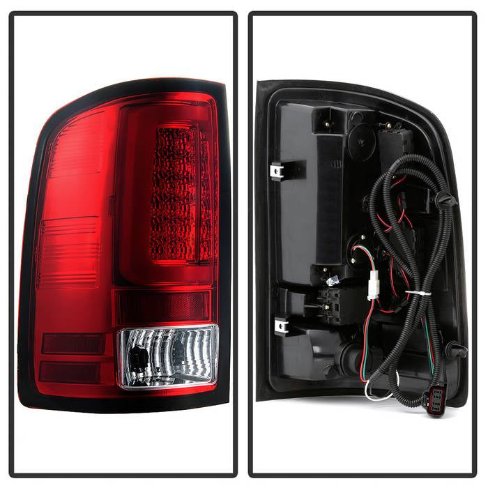 Spyder 07-13 GMC Sierra 1500 V2 Light Bar LED Tail Lights - Red Clear (ALT-YD-GS07V2-LBLED-RC) 5084767