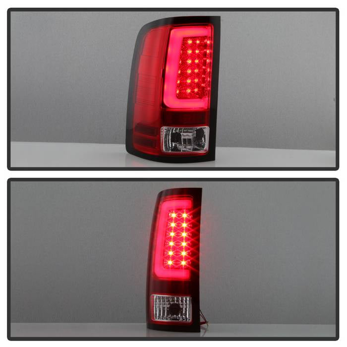 Spyder 07-13 GMC Sierra 1500 V2 Light Bar LED Tail Lights - Red Clear (ALT-YD-GS07V2-LBLED-RC) 5084767