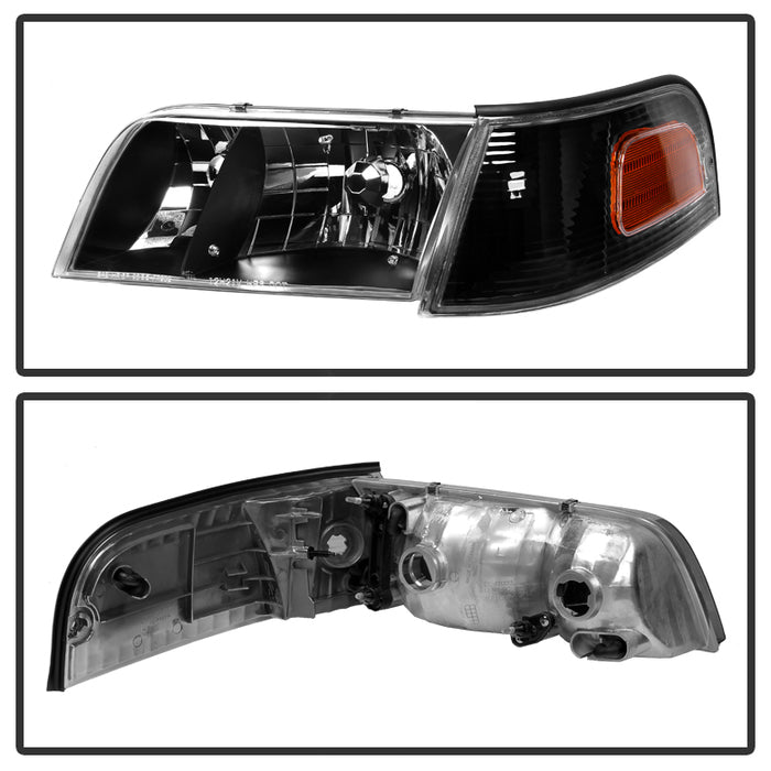 SPYDER Xtune Crown Victoria 98-11 Crystal Headlights w/ Corner Lights Set Black HD-JH-CRVI98-SET-BK 9031021