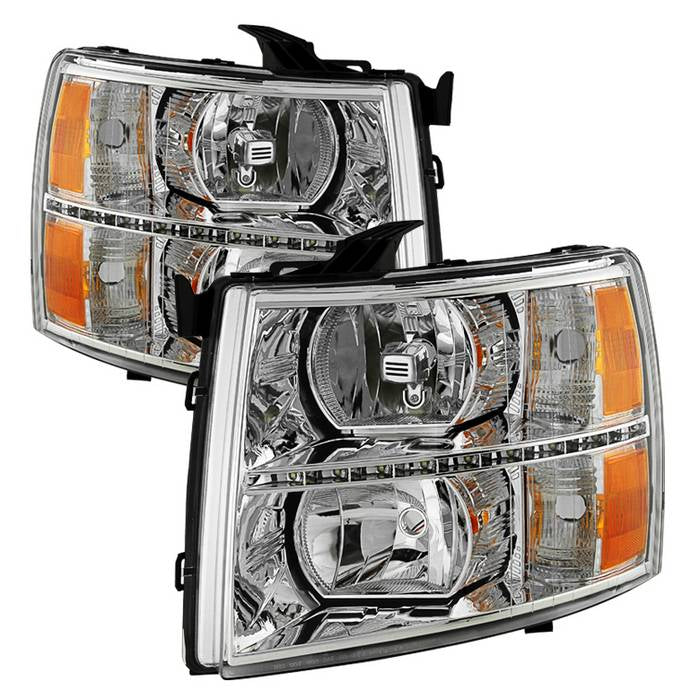 SPYDER Xtune Chevy Silverado 07-13 Crystal Headlights w/ Drl LED Design Black HD-JH-CS07-LED-C 9032981