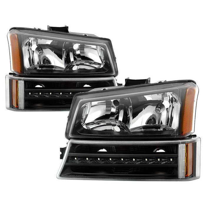 SPYDER xTune 03-06 Chevy Silverado 1500/2500/3500 Headlights LED Bmpr Lights Blk (HD-JH-CSIL03-LED-BK-SET) 9046384