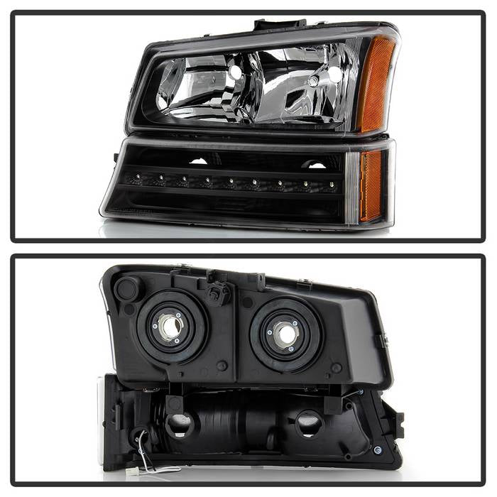 SPYDER xTune 03-06 Chevy Silverado 1500/2500/3500 Headlights LED Bmpr Lights Blk (HD-JH-CSIL03-LED-BK-SET) 9046384