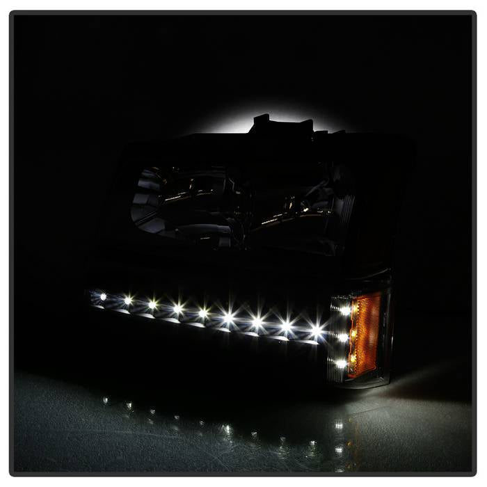 SPYDER xTune 03-06 Chevy Silverado 1500/2500/3500 Headlights LED Bmpr Lights Blk (HD-JH-CSIL03-LED-BK-SET) 9046384