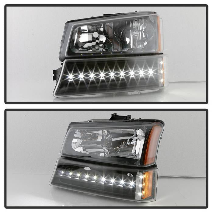 SPYDER xTune 03-06 Chevy Silverado 1500/2500/3500 Headlights LED Bmpr Lights Blk (HD-JH-CSIL03-LED-BK-SET) 9046384