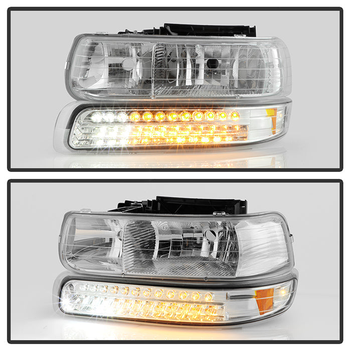 SPYDER Xtune Chevy TahOE 00-06 Headlights w/ LED Bumper Lights Amber Chrome HD-JH-CSIL99-LED-SET-C 5069474
