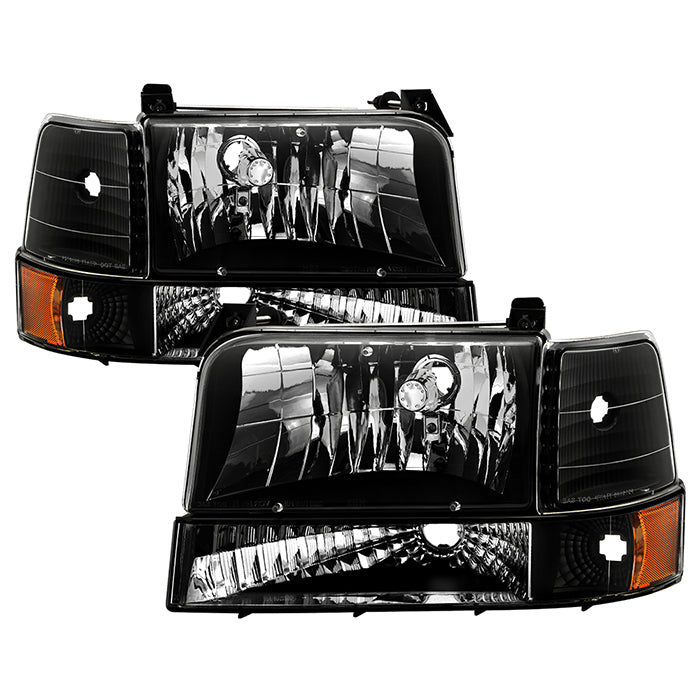 SPYDER Xtune Ford F150/Bronco 92-96 Headlights w/Corner Bumper 6pcs Amber- Black HD-JH-FB92-SET-AM-BK 5073136