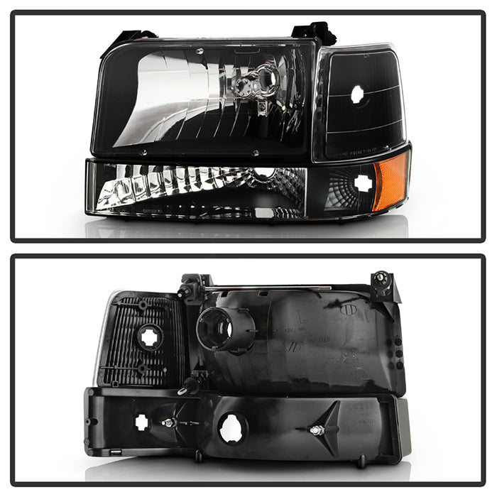 SPYDER Xtune Ford F150/Bronco 92-96 Headlights w/Corner Bumper 6pcs Amber- Black HD-JH-FB92-SET-AM-BK 5073136