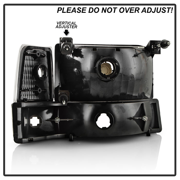 SPYDER Xtune Ford F150/Bronco 92-96 Headlights w/Corner Bumper 6pcs Amber- Black HD-JH-FB92-SET-AM-BK 5073136