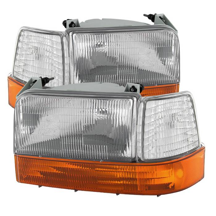 SPYDER Xtune Ford F150/Bronco 92-96 Headlights w/Corner Bumper 6pcs Amber- Clear HD-JH-FB92-SET-OEAM-C 9027338