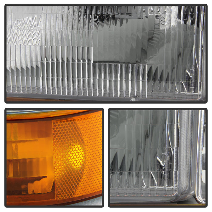 SPYDER Xtune Ford F150/Bronco 92-96 Headlights w/Corner Bumper 6pcs Amber- Clear HD-JH-FB92-SET-OEAM-C 9027338