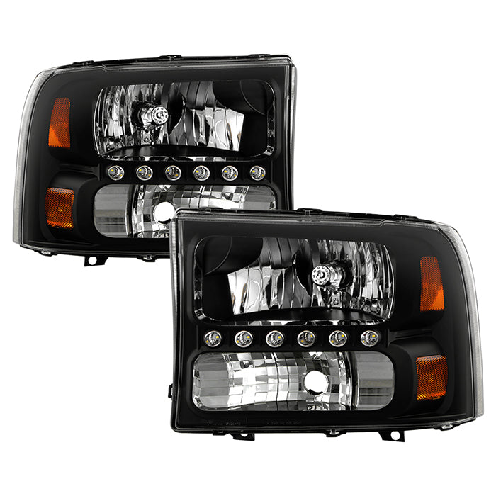 SPYDER Xtune Ford F250 F350 Super Duty 99-04 1Pc Headlights w/ LED Black HD-JH-FF25099-LED-BK 9026164