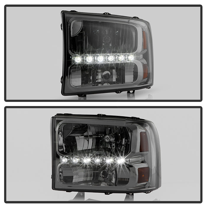 SPYDER Xtune Ford F250 F350 Super Duty 99-04 1Pc Headlights w/ LED Smoked HD-JH-FF25099-LED-SM 9026188