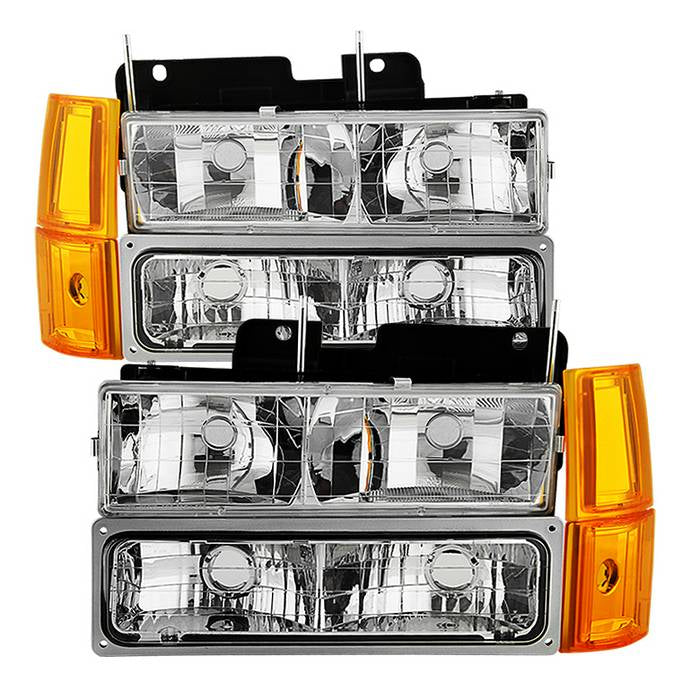 SPYDER Xtune GMC Yukon 94-99 Headlights w/ Corner & Parking Lights 8pcs Sets -Chrome HD-JH-GCK94-AM-C-SET 9034435