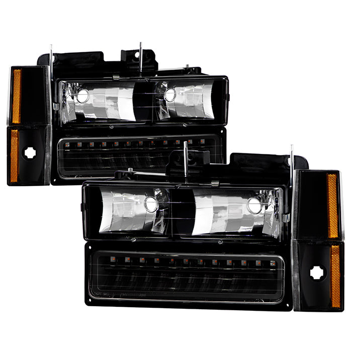SPYDER Xtune GMC Yukon 92-93 Crystal Headlights w/ Corner & LED Bumper Black HD-JH-GMCCK88-LED-AM-BK-SET 5073532