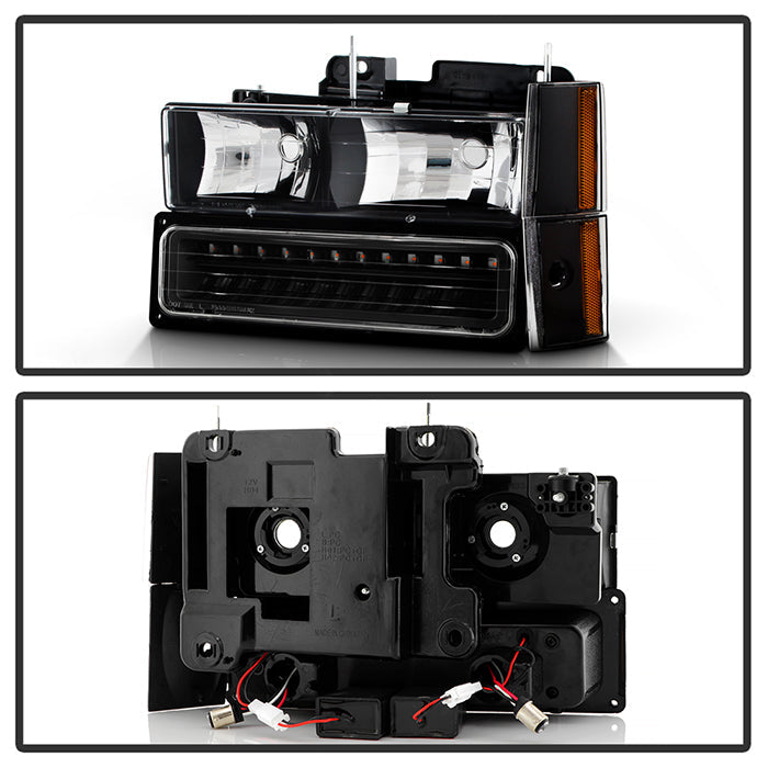 SPYDER Xtune GMC Yukon 92-93 Crystal Headlights w/ Corner & LED Bumper Black HD-JH-GMCCK88-LED-AM-BK-SET 5073532