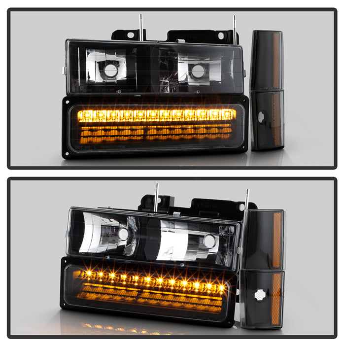 SPYDER Xtune GMC Yukon 92-93 Crystal Headlights w/ Corner & LED Bumper Black HD-JH-GMCCK88-LED-AM-BK-SET 5073532