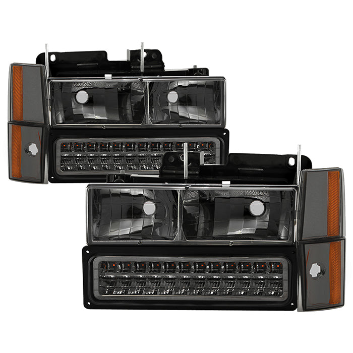 SPYDER Xtune GMC Yukon 92-93 Crystal Headlights w/ Corner & LED Bumper Smoke HD-JH-GMCCK88-LED-AM-SM-SET 5073556