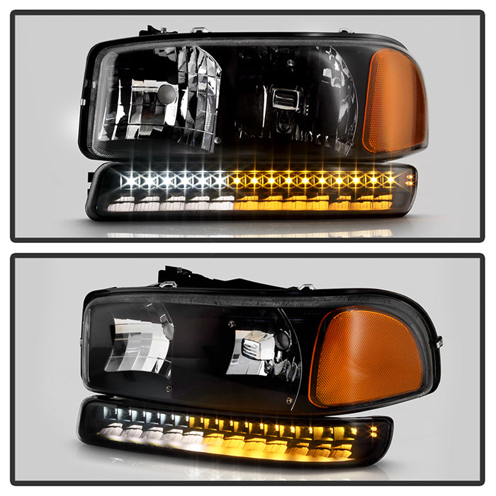 SPYDER xTune GMC Sierra 99-06 /Yukon 00-06 Headlights & LED Bumper Lights - Black HD-JH-GS99-LED-SET-BK 9037399