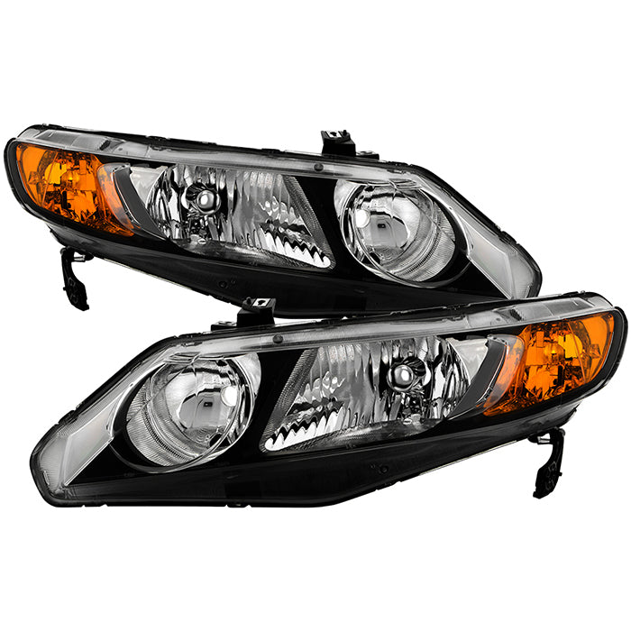 SPYDER Xtune 06-11 Honda Civic 4DR Crystal Headlights w/Large Amber Corner - Black (HD-JH-HC08-4DR-AM-BK) 9953453