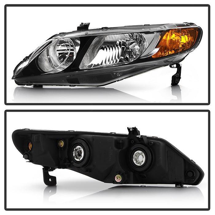 SPYDER Xtune 06-11 Honda Civic 4DR Crystal Headlights w/Large Amber Corner - Black (HD-JH-HC08-4DR-AM-BK) 9953453