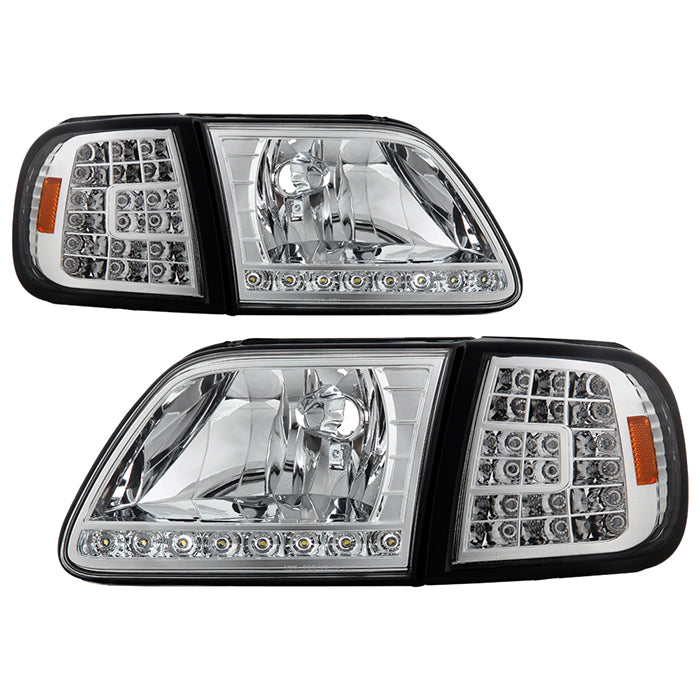 SPYDER Xtune Ford F150 97-03 Crystal Headlights w/ Clear LED Corners Chrome HD-ON-FF15097-LED-SET-C 5014191