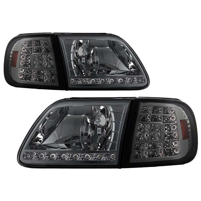 SPYDER Xtune Ford F150 97-03 Crystal Headlights w/ Clear LED Corners Smoke HD-ON-FF15097-LED-SET-SM 5014801