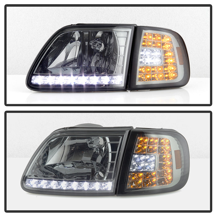 SPYDER Xtune Ford F150 97-03 Crystal Headlights w/ Clear LED Corners Smoke HD-ON-FF15097-LED-SET-SM 5014801