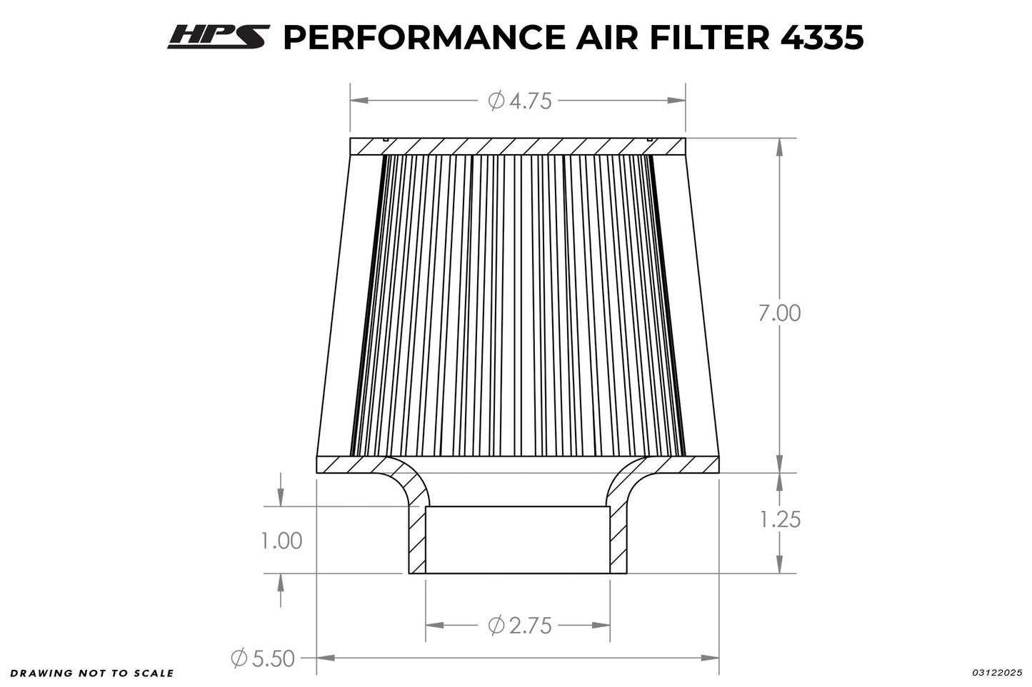 HPS Performance 2.75" Air Filter, 8.25" Length, 5.5" Base, 4.75" Top HPS-4335