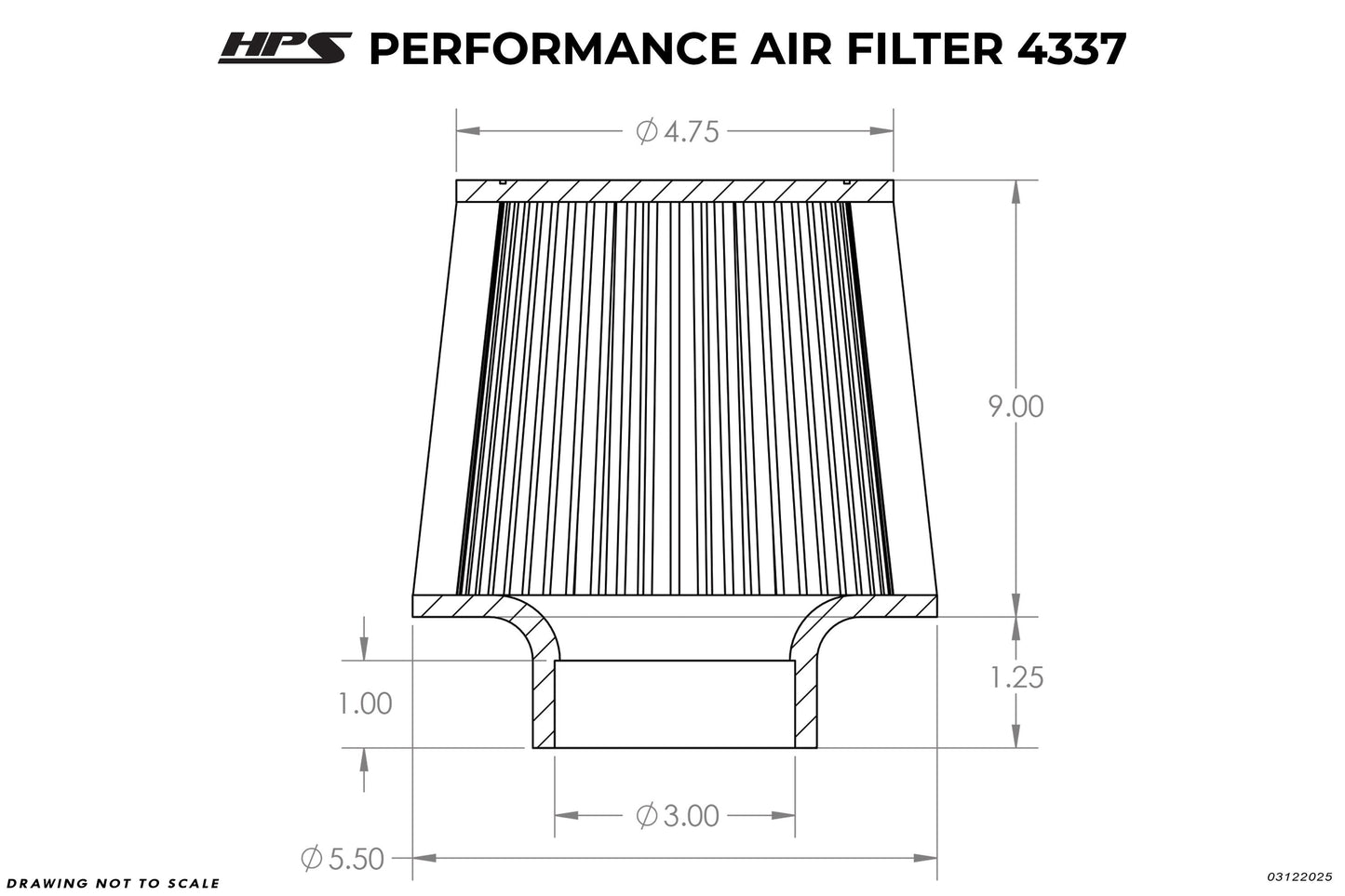 HPS Performance 3" Air Filter, 10.25" Length, 5.5" Base, 4.75" Top HPS-4337