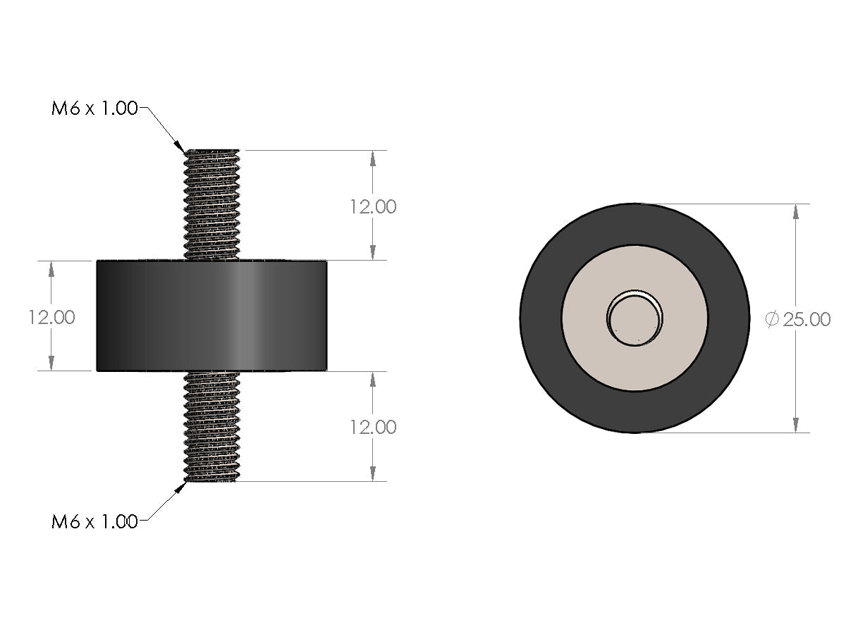 HPS Performance Products HPS M6 Rubber Vibration Mount, 1/2" Tall, Male to Male HW-RM6-050