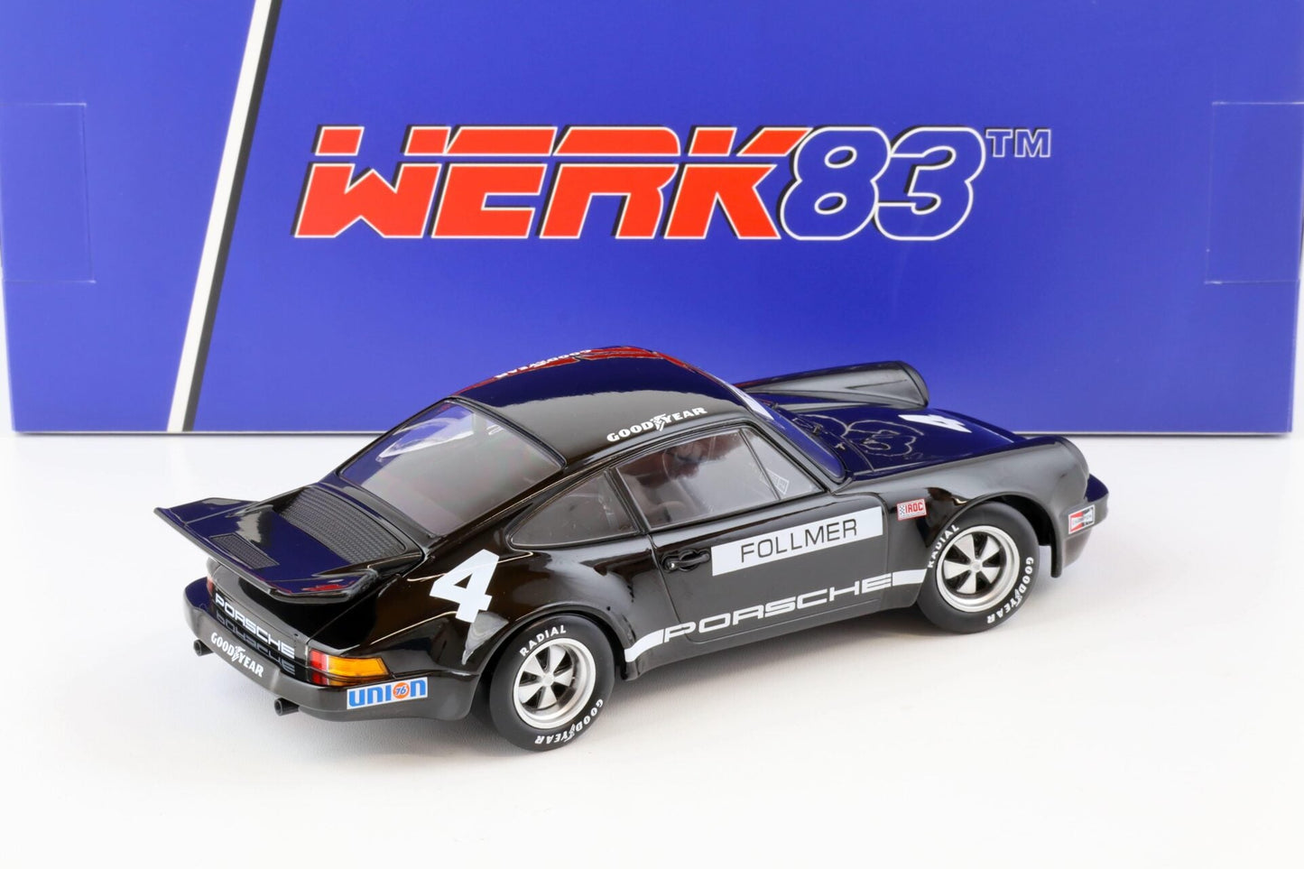 Werk83 1973 Porsche 911 3.0 RSR IROC Riverside #4 Follmer Black 1:18